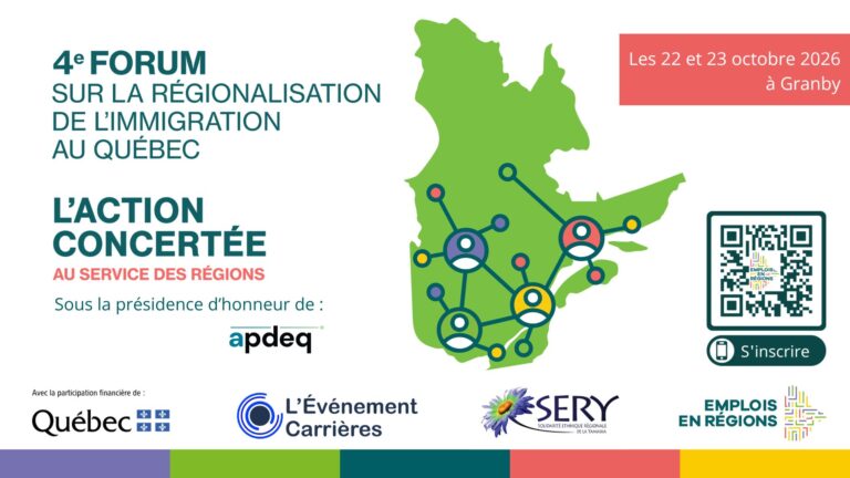 Rendez-vous à Granby les 22 et 23 octobre pour le 4e Forum sur la régionalisation de l’immigration au Québec, sous le thème « L’action concertée au service des régions ».